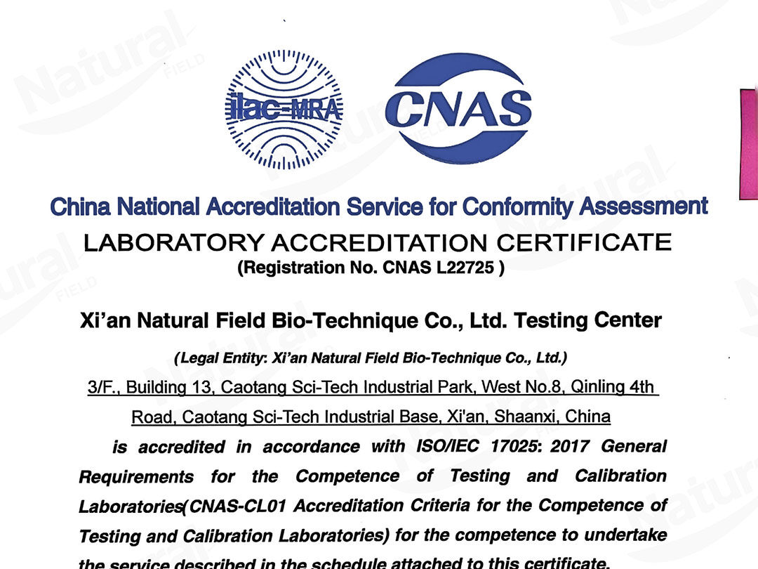 Campo Natural conclusão bem-sucedida da acreditação laboratorial CNAS